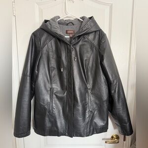 Danier Black Leather Hooded Jacket